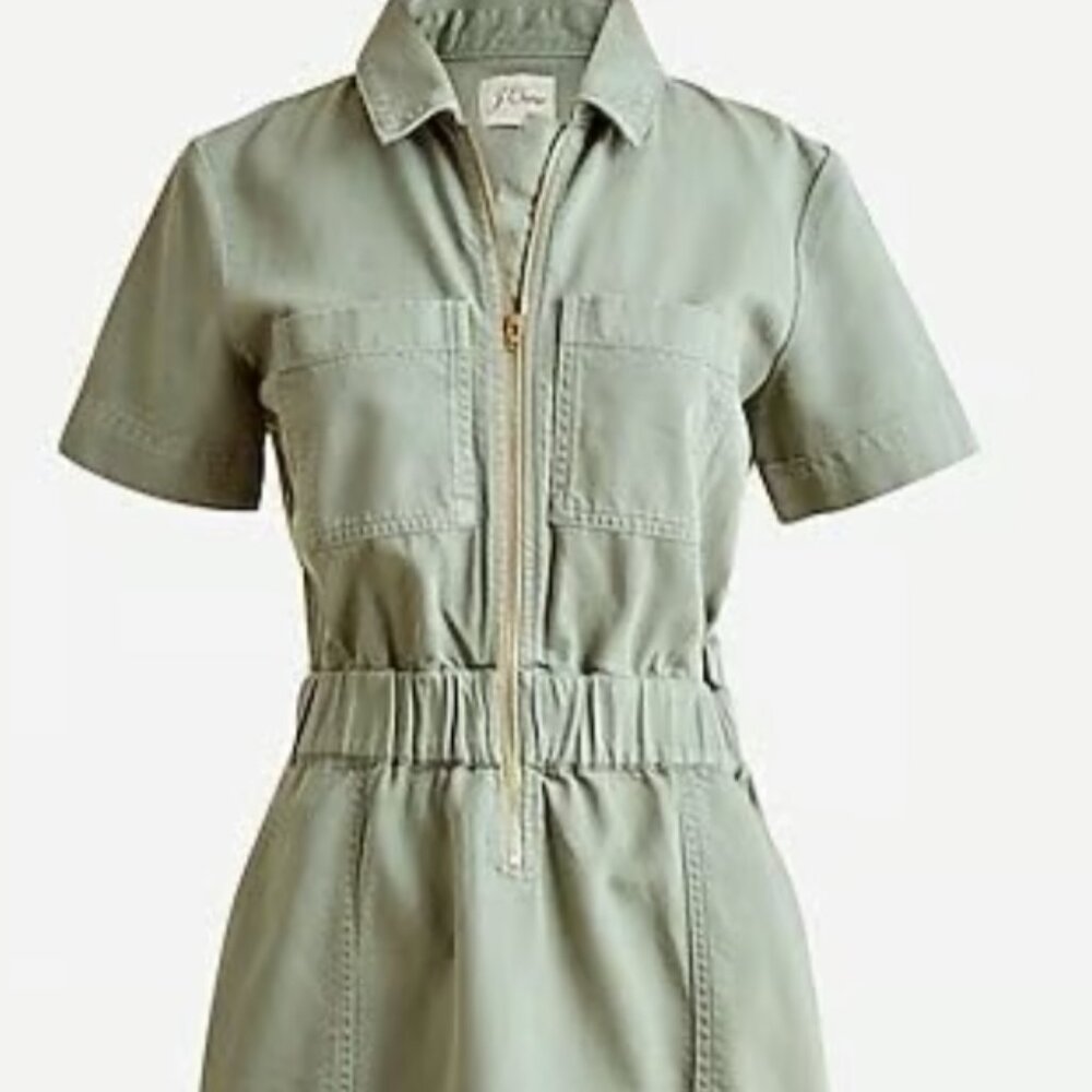 J.Crew Zip Front Chino Utility Shirtdress in Slate Green Sz 16